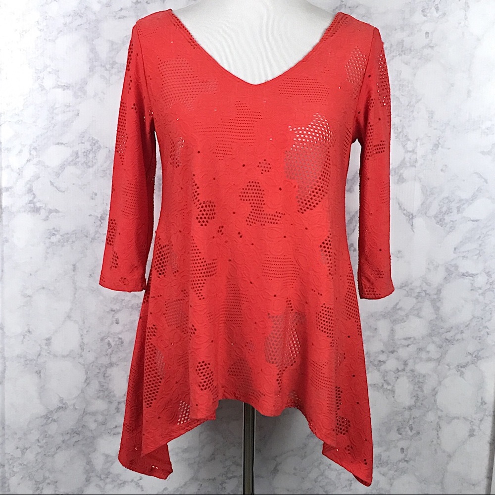 Clara Sun Woo Pink Eyelet 3/4 Sleeve Tunic